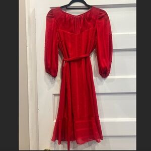 DKNY Fit & Flare Chiffon Dress with Metallic Details